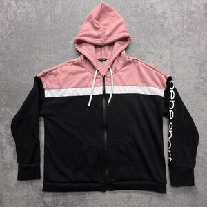 BEBE SPORT Hoodie Womens 2X Multicolor Colorblock Full Zip Lined Cotton Fleece